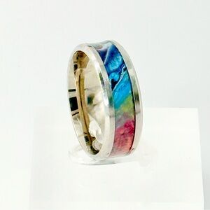 Multicolor Silver Band Inlay Ring size 10 #005